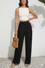 Pleated Wide-Leg Trousers – Black
